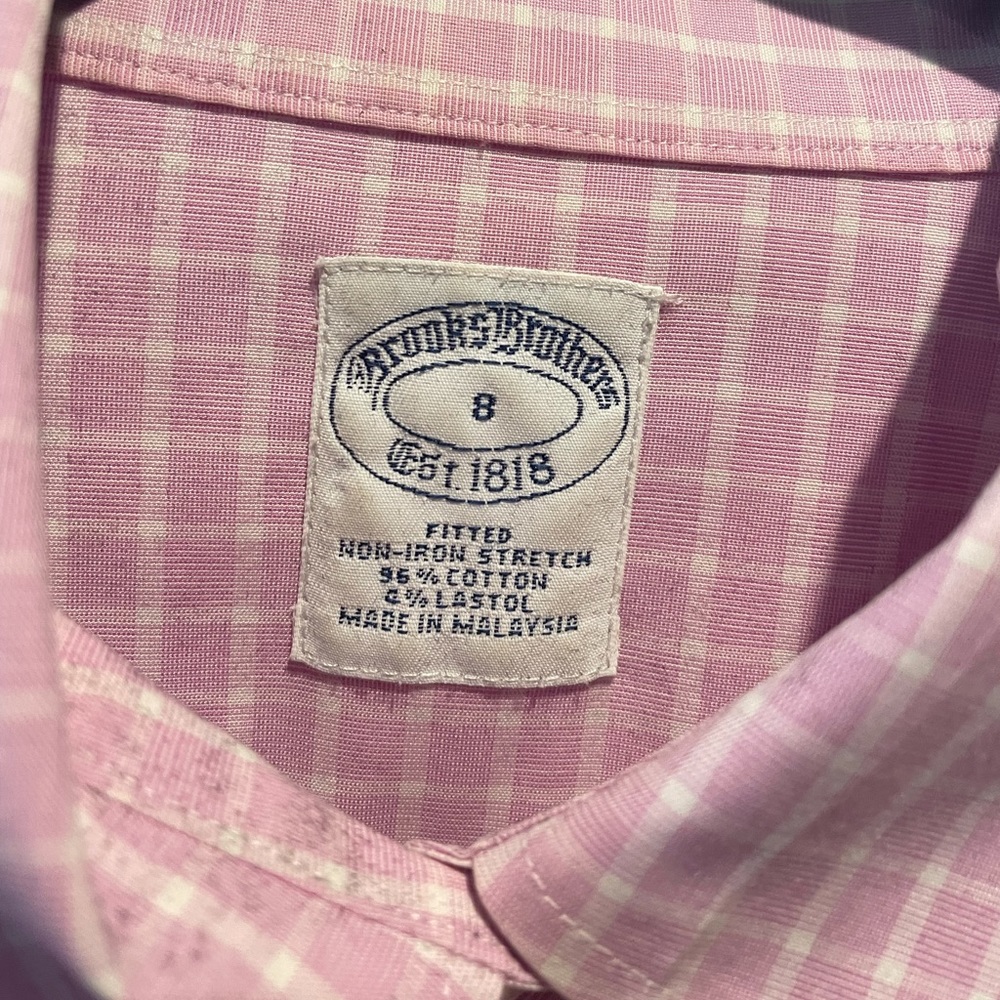 Brooks Brothers Pink Checked Dress Shirt, Size 8
